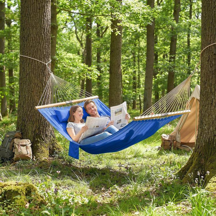 Alt View 2. PULUZ - Outdoor Hammock 2-Person, with Pillow & Pad, 440 lbs Capacity - Navy Blue.