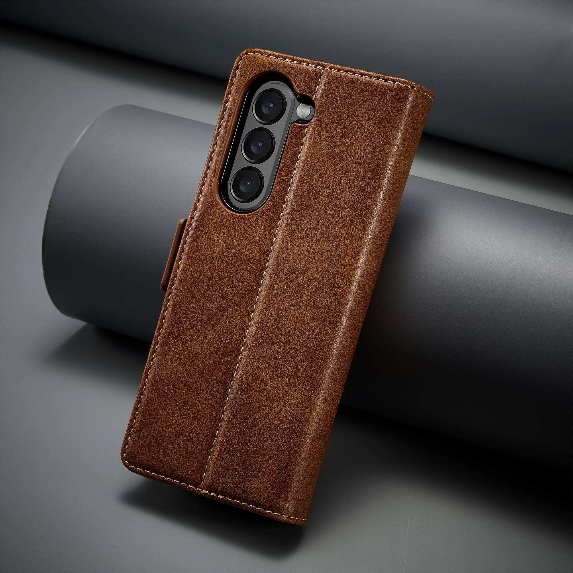 Alt View 6. Dteck - Wallet Case for Samsung Galaxy Z Fold 7, Magnetic PU Leather RFID Blocking Card Slots Kickstand Shockproof Cover - Brown.
