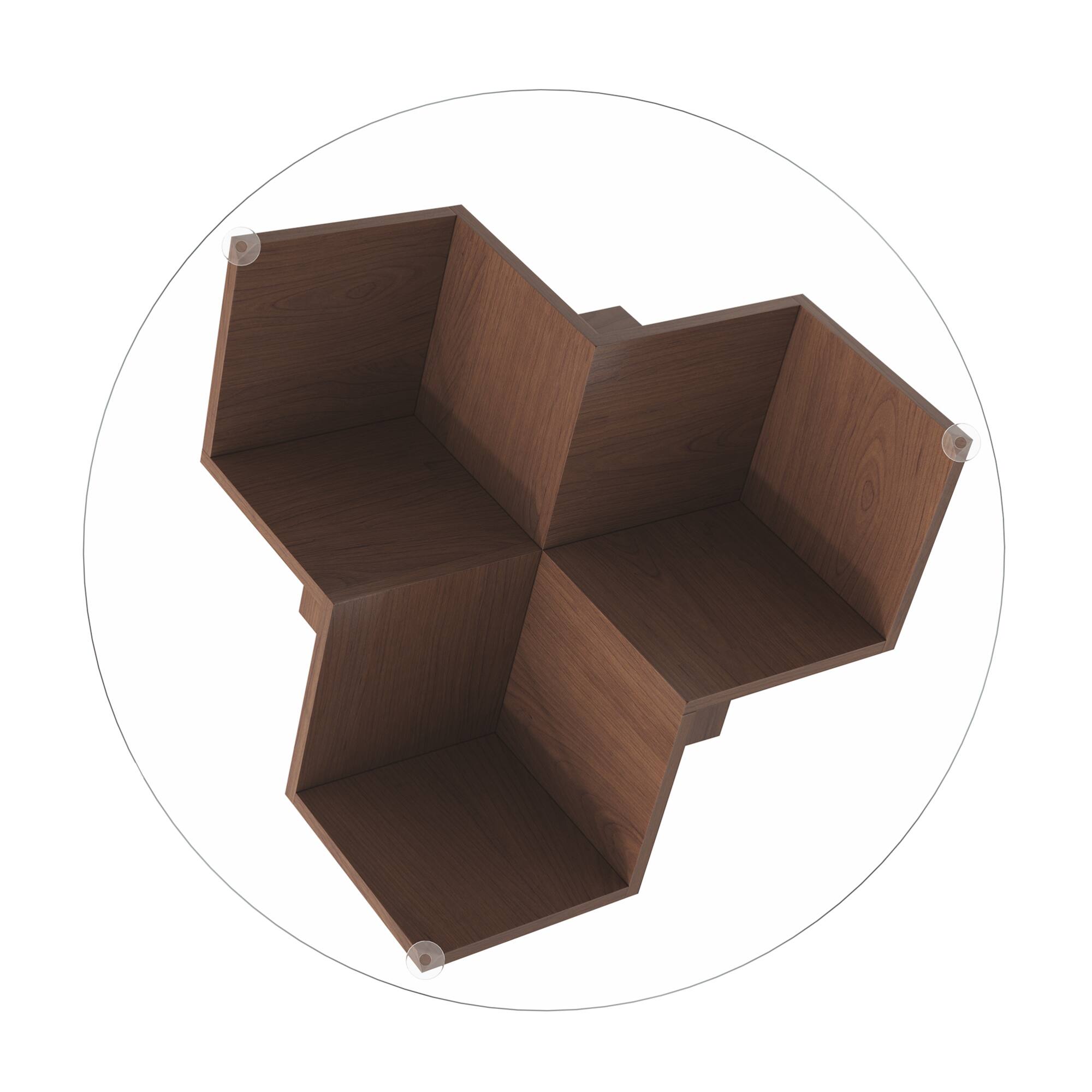 Alt View 9. GOODSILO - Round Coffee Table with Tempered Glass Top and Geometric Art Deco Style Storage Base - Walnut.