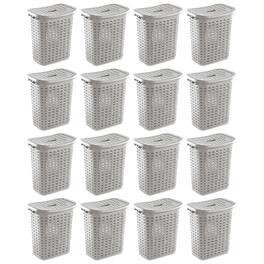 Sterilite - Plastic Weave Laundry Hamper Slim Clothes Lidded Basket, 16-Pack - Gray
