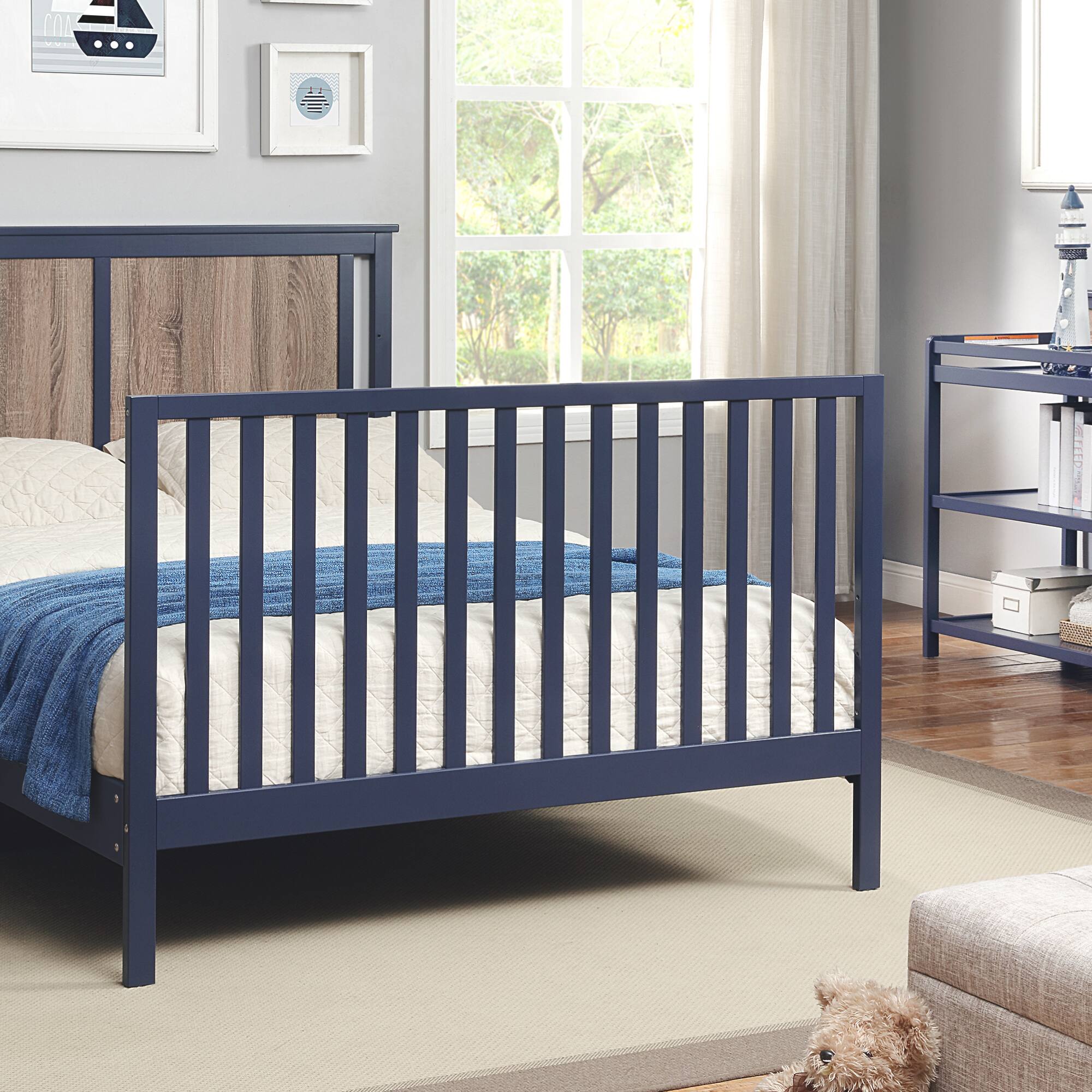 Alt View 4. GOODSILO - 4-in-1 Convertible Crib with Dual-Tone Finish - Adjustable Mattress Heights for Safe Infant Sleeping and Growing - Blue+Brown.