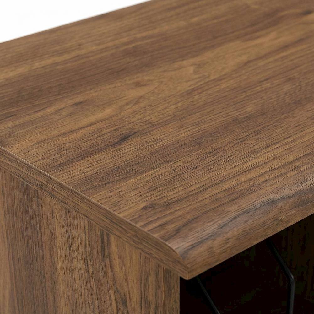 Alt View 1. FurniFact - Wood vinyl record display stand in warm brown finish with spacious shelf - Brown.
