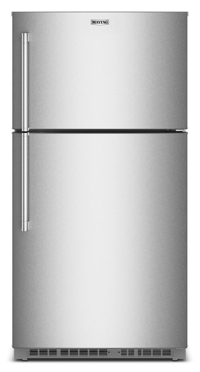 Front. Maytag - 33 in. Wide 21 cu. ft. Top-Freezer Refrigerator with Factory-Installed Ice Maker - Fingerprint-Resistant Stainless Finish.