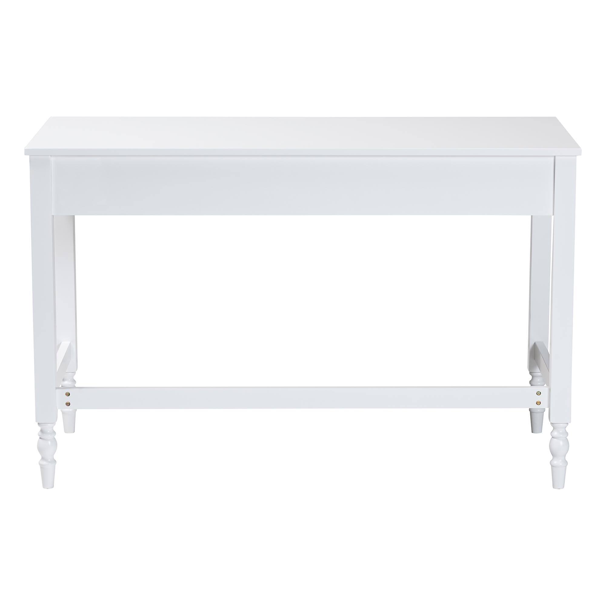 Alt View 1. Baxton Studio - Baxton Studio Roni Writing Desk with Drawers - Modern Cottage Style Desk with Scalloped Detailing, White - White.