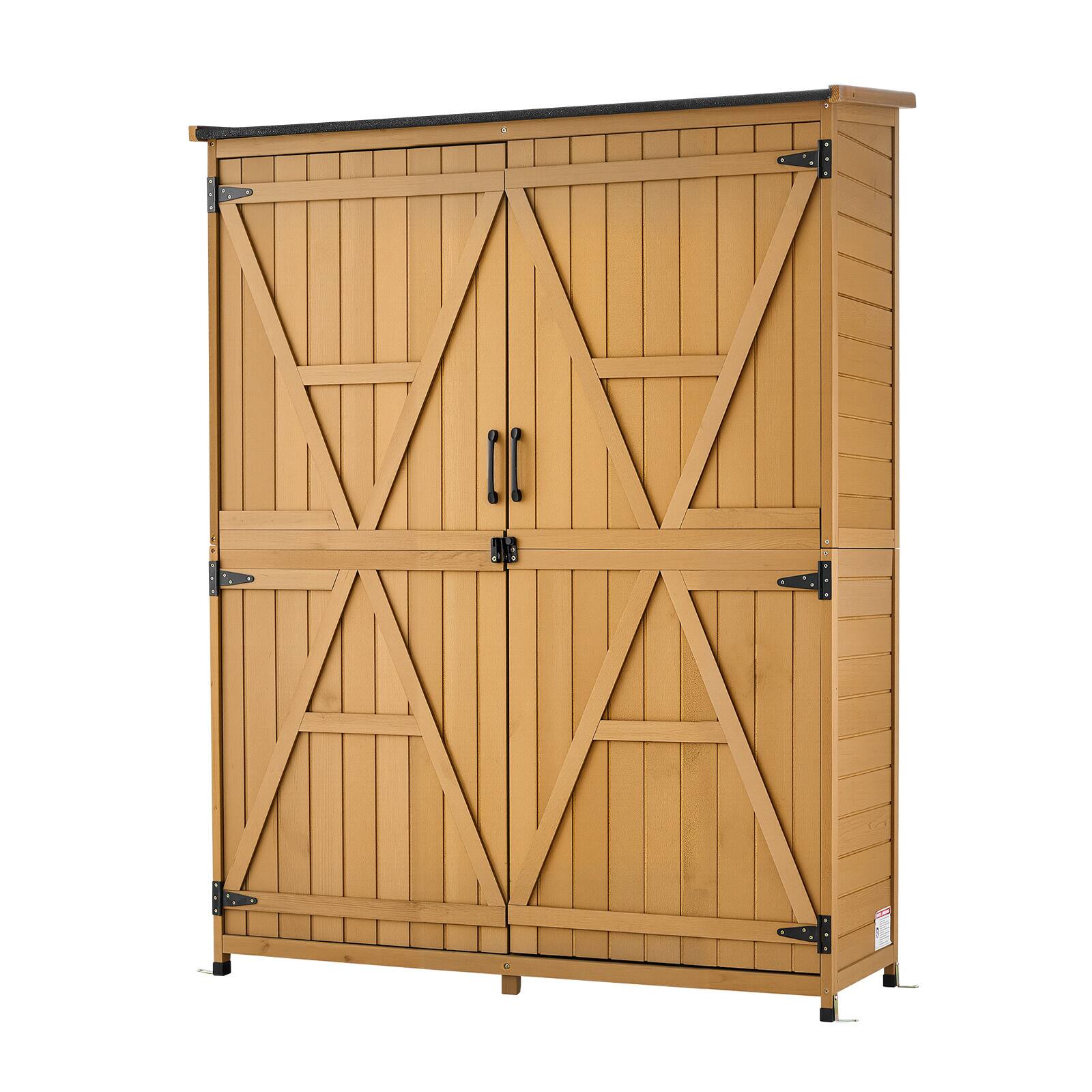 Alt View 5. VEVOR - Outdoor Storage Shed, 49.41" x 63.98" Wood Garden Tool Shed with Lockable Doors & Sloped Roof - Brown.