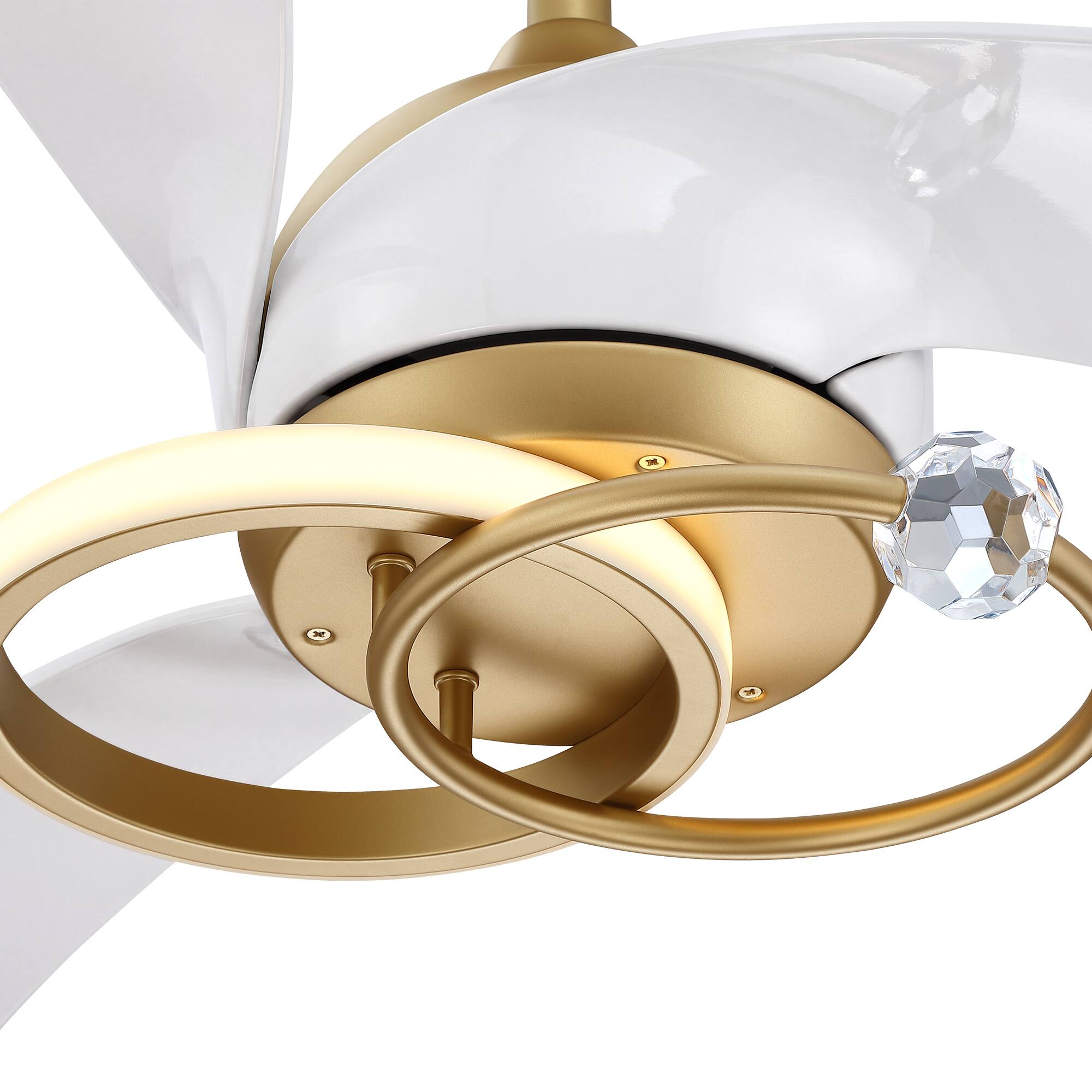 Alt View 8. Parrot Uncle - 52 Inch Modern Luxury 3 Blade Ceiling Fan with Dual Ring Crystal LED Light 6 Speed DC Motor and Remote Control - White.