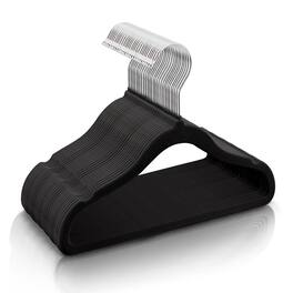 Elama - Kids Basics 50 Piece Non-Slip Velvet Space Saving Notched Shoulder Clothes Hangers - Black