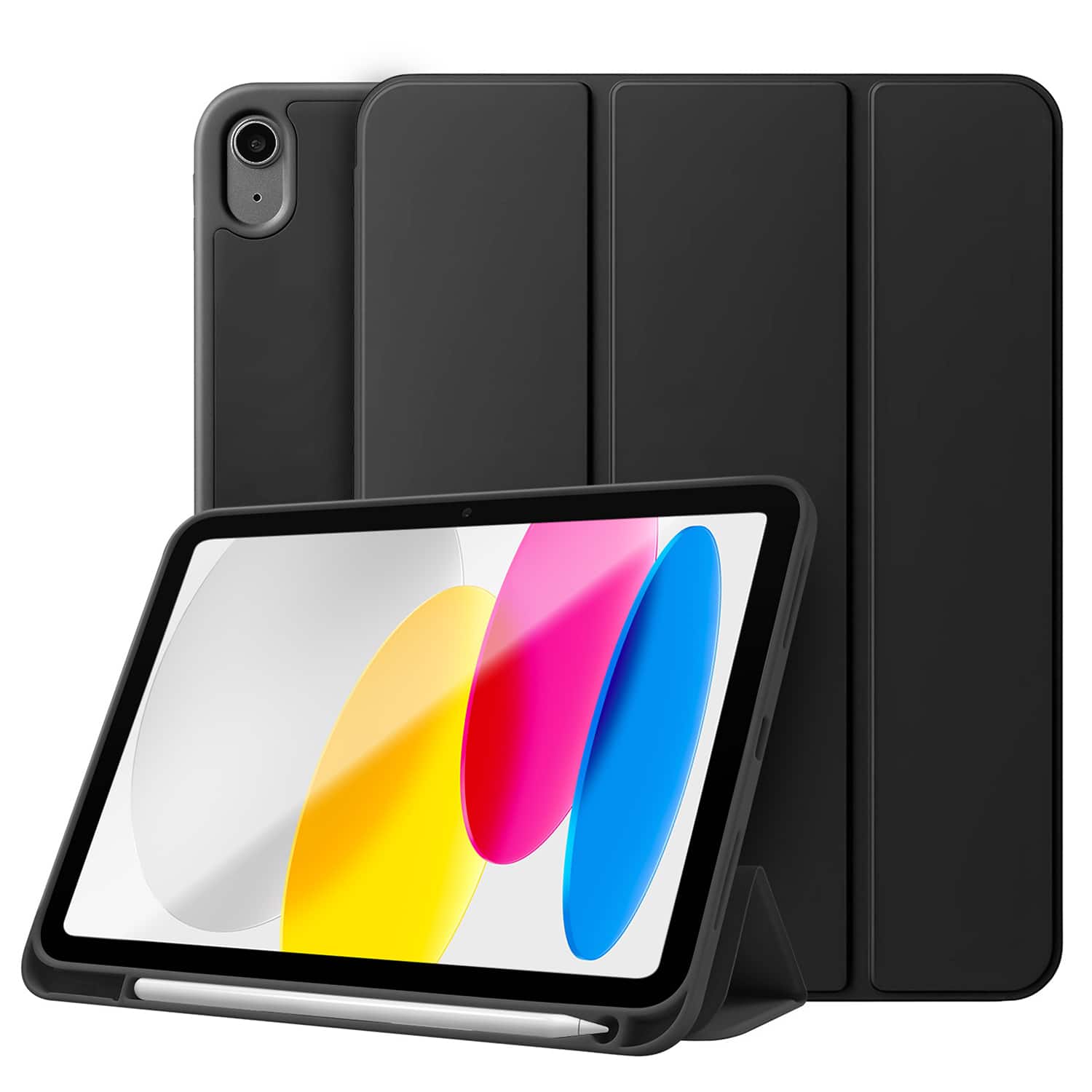 Front. Vena - For Apple iPad A16 Case, iPad A16 10th/11th Generation Case, Trifold Stand, Slim Protective for iPad A16 10.9" Black - Black.