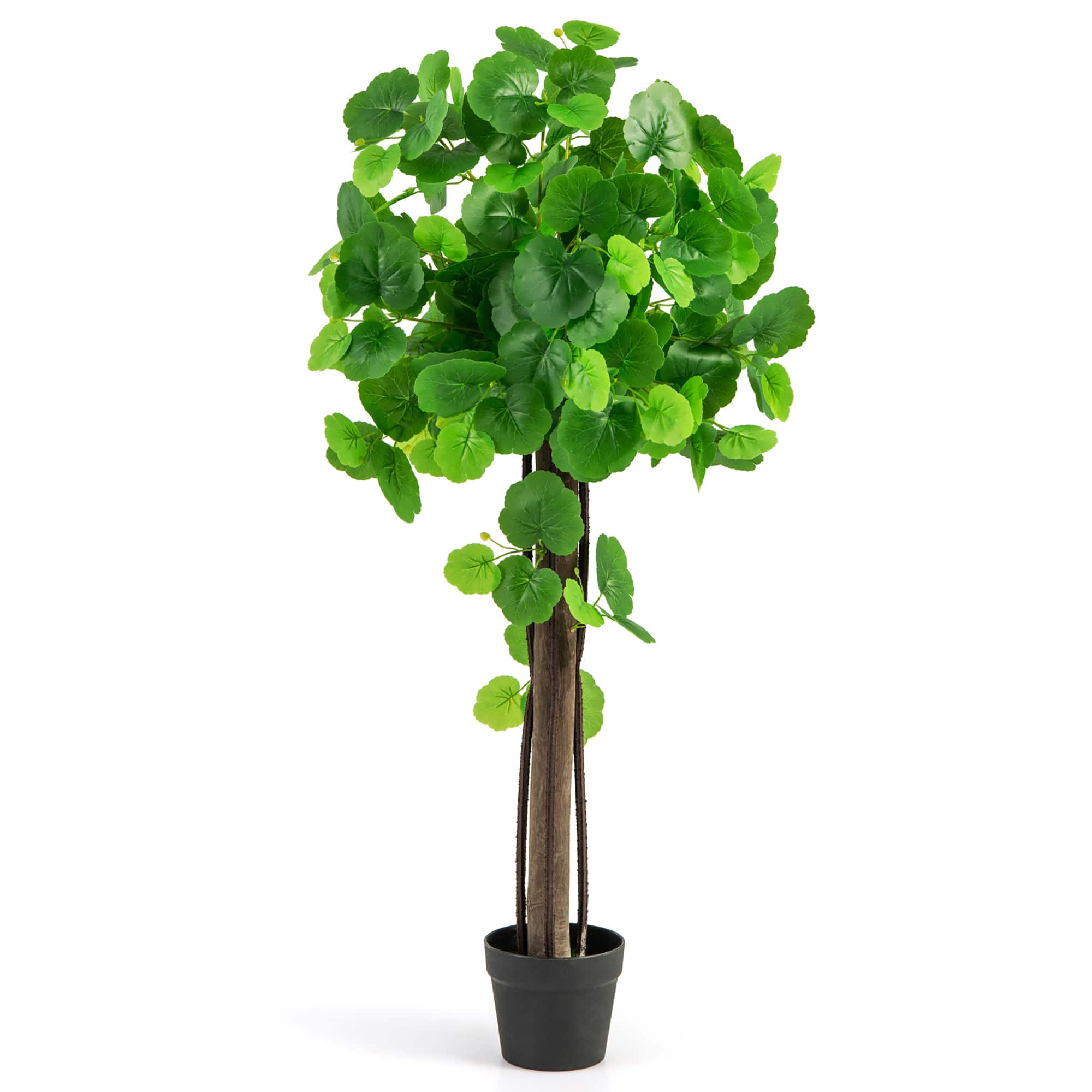 Gymax - 44'' Artificial Crabapple Tree w/ Real Wood Trunk Adjustable Branches Faux Grass - Green, Black
