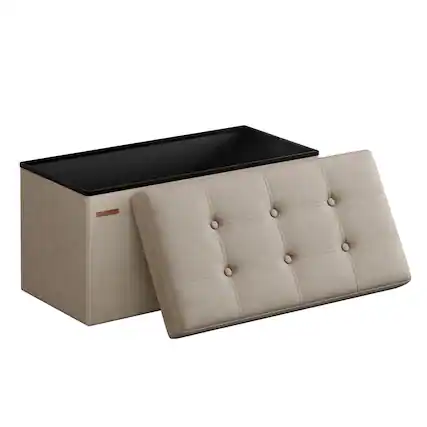 Front. Songmics Home - 30 Inches Folding Storage Ottoman Bench, Storage Chest, Footrest, Padded Seat - Camel Brown.