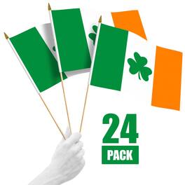 G128 - 24-Pack Handheld Ireland Shamrock Stick Flags 12x18 in 150D Polyester Wooden Stick with Gold Spear Tip - Assorted Colors
