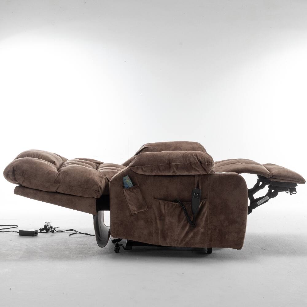 Alt View 8. Ropilly - Ropilly Dual OKIN Motor Lift Recliner Power Lift Chair for Big and Tall Brown Velvet Massage Chair - Brown.