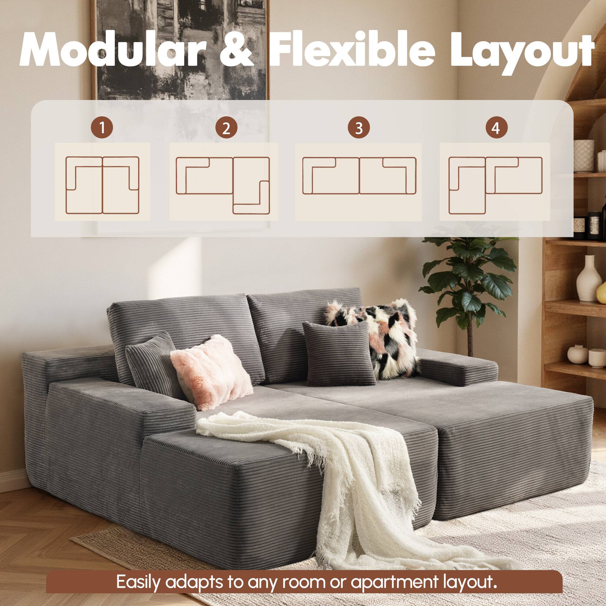 Modular & Flexible Layout

1 2 3 4

Easily adapts to any room or apartment layout.