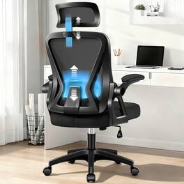 Brick Attic - Ergonomic High-back Office Chair, Adjustable Home Office Desk Chair with Headrest/Flip-up Armrests, Task Computer Chair - Black