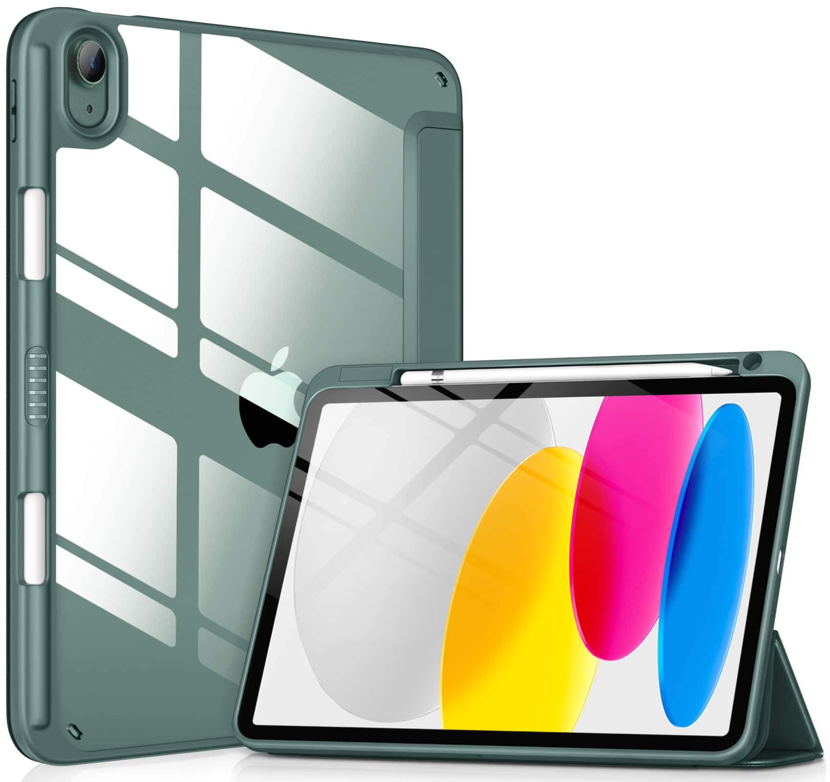 Front. DTTO - Case for iPad (A16) 11-inch 2025 and iPad 10th Generation 10.9 Inch 2022, Clear Back and TPU Shockproof Frame Cover - Midnight Green.