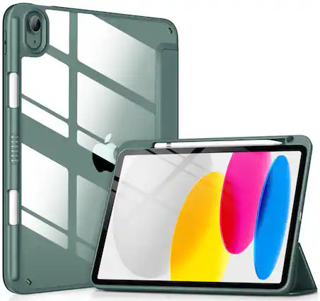 Front. DTTO - Case for iPad (A16) 11-inch 2025 and iPad 10th Generation 10.9 Inch 2022, Clear Back and TPU Shockproof Frame Cover - Midnight Green.