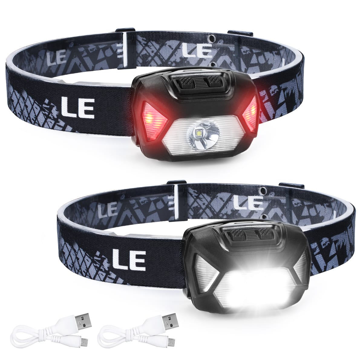 Lepro - Rechargeable Lightweight LED Head Lamp with 6 Lighting Modes and 45° Adjustable Angle - Black