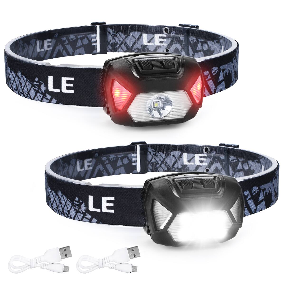 Front. Lepro - Rechargeable Lightweight LED Head Lamp with 6 Lighting Modes and 45° Adjustable Angle - Black.