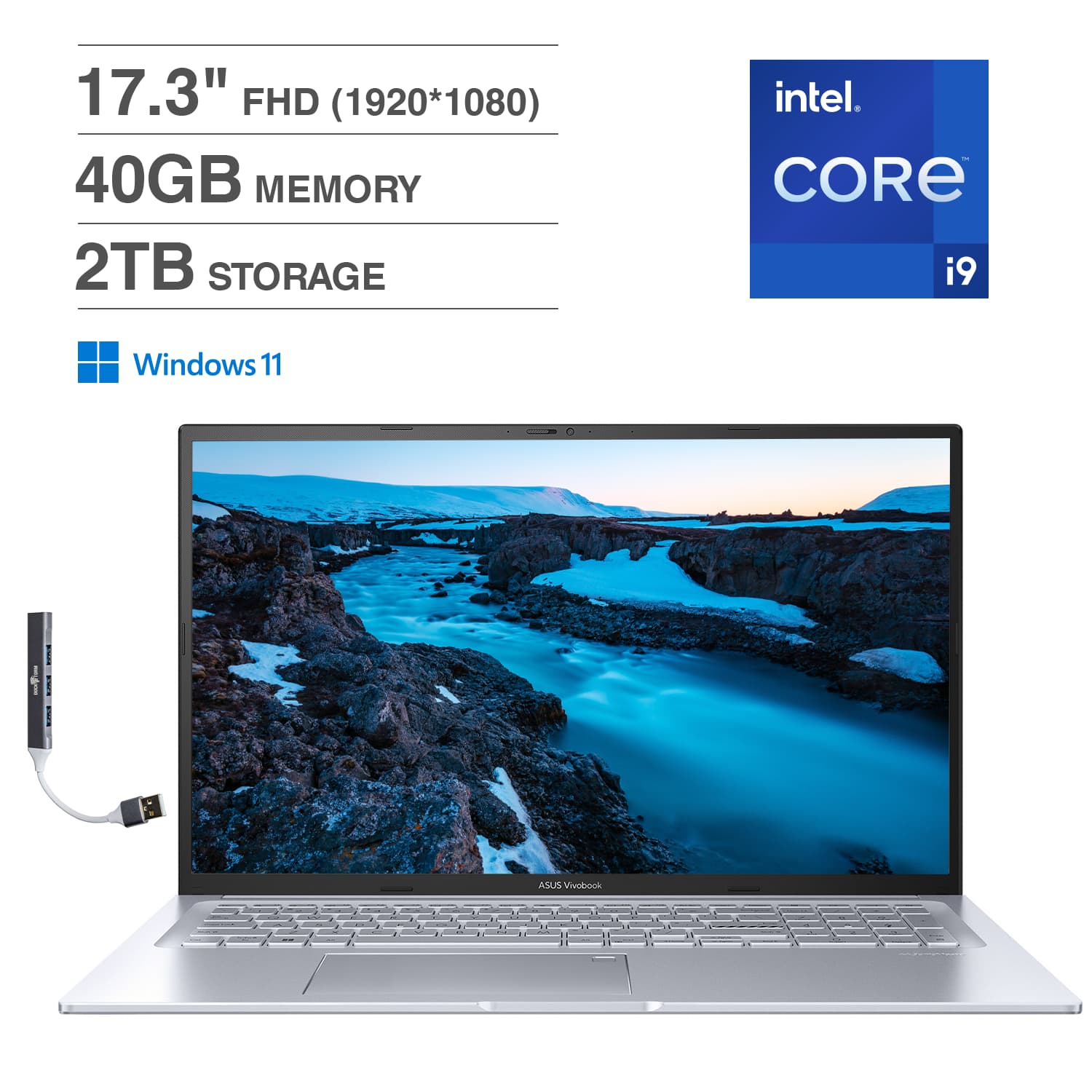 17.3" FHD (1920*1080)  
40GB MEMORY  
2TB STORAGE  
intel CORE i9  
Windows 11  
ASUS Vivobook