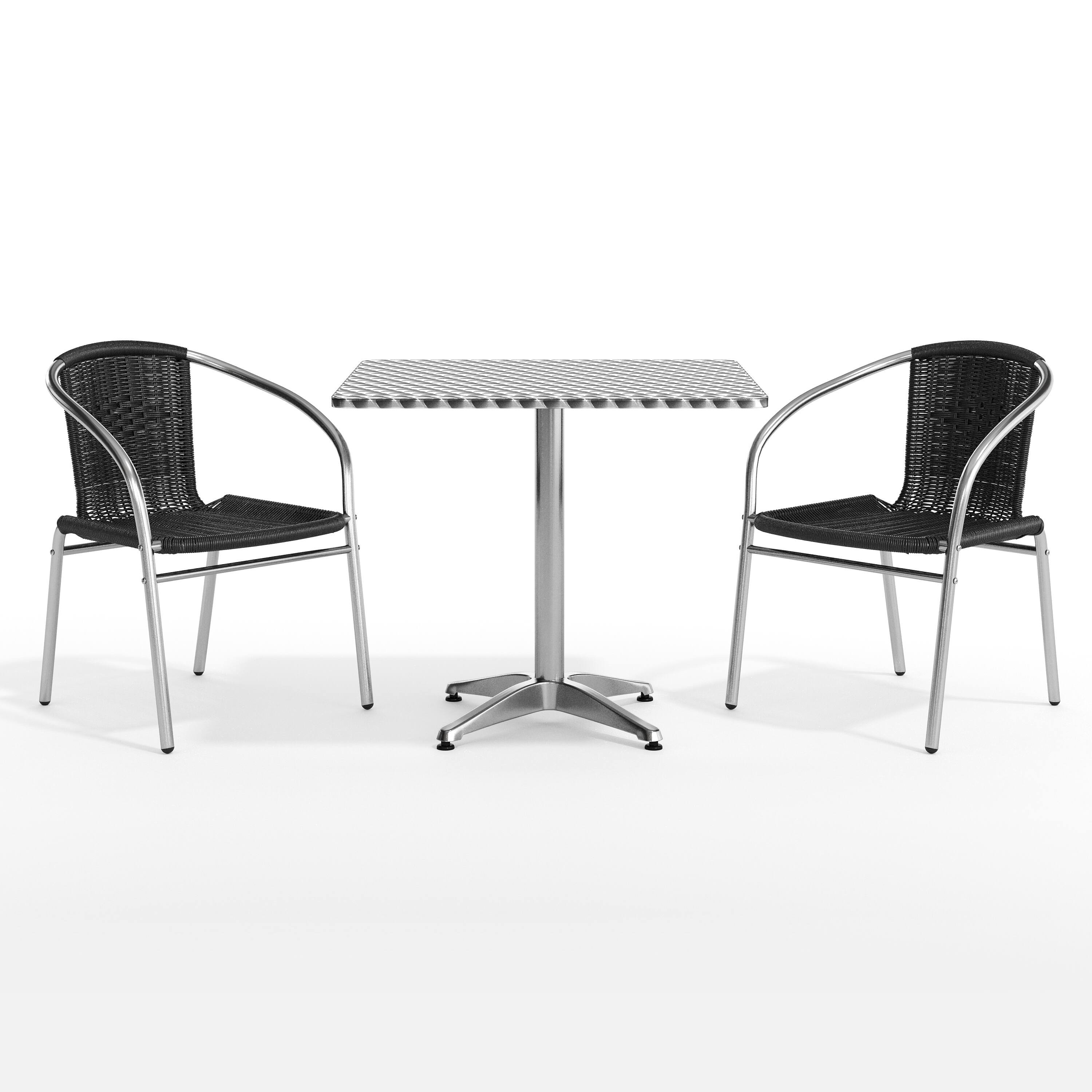 Alt View 10. Emma + Oliver - 31.5" Square Aluminum Garden Patio Table Set with 2 Rattan Chairs - Black.