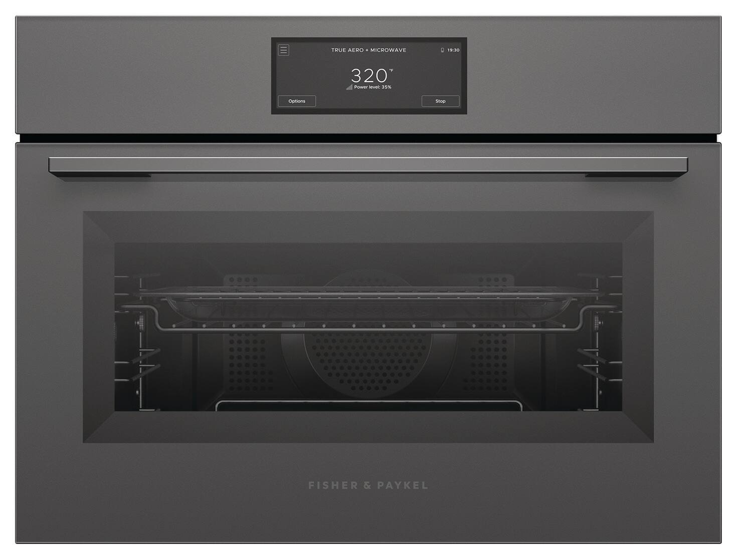 TRUE AERO MICROWAVE  
19:30  
320°  
Power level: 35%  
Options  
Stop  
FISHER & PAYKEL