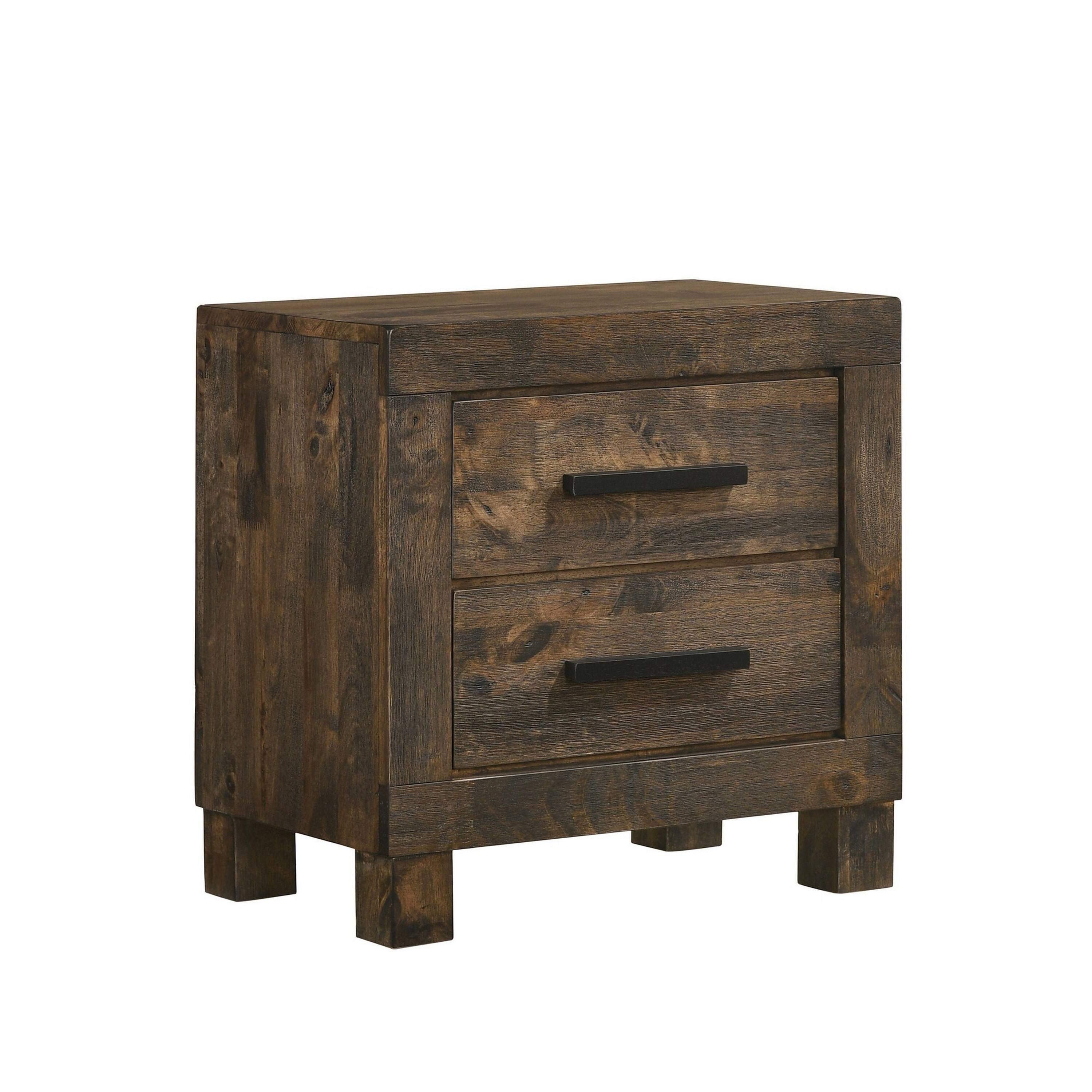 Front. Manhattan Lane - Wooden Nightstand with 2 Drawers and Grain Details - Brown.