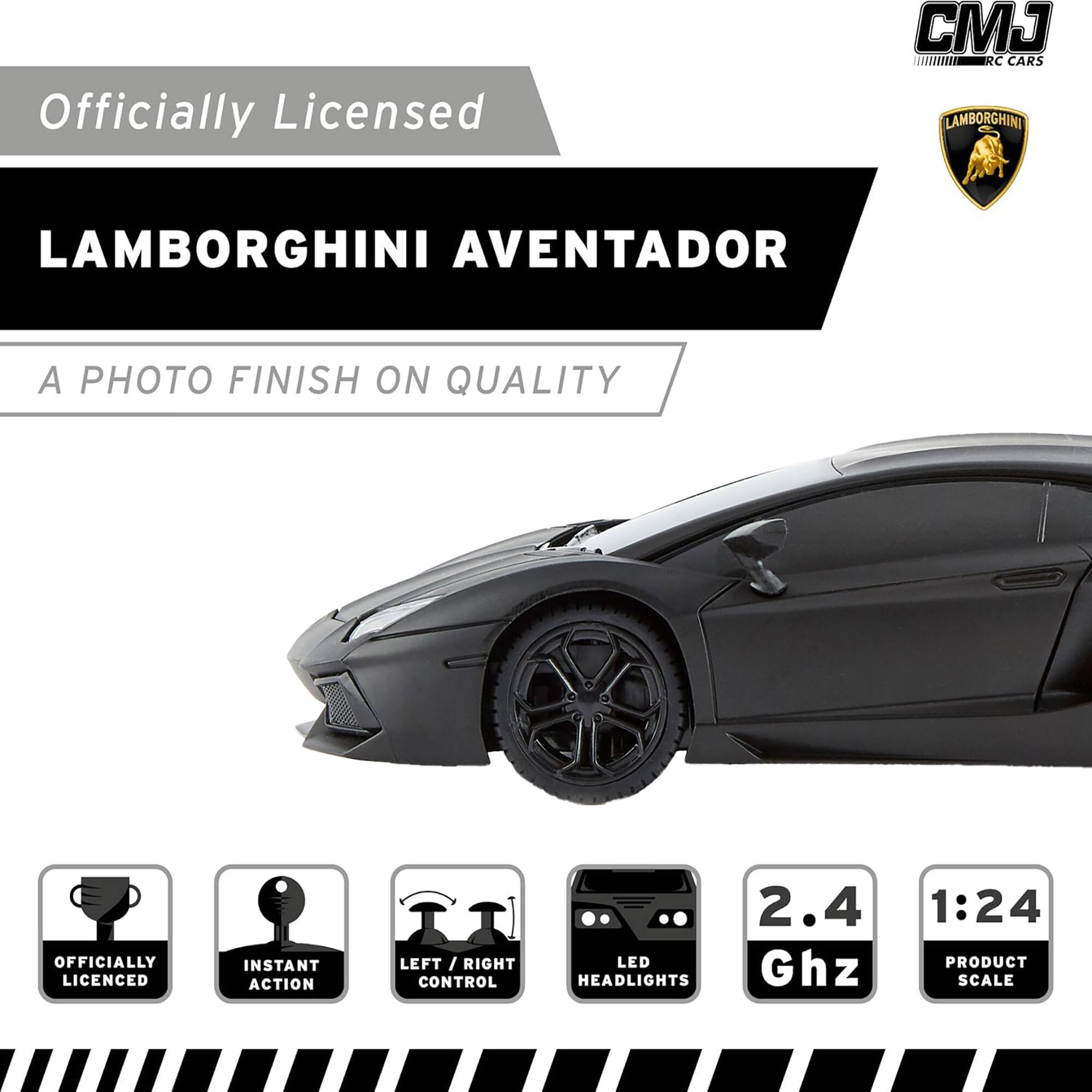 Officially Licensed CJ C CARS Lamborghini Aventador. A photo finish on quality. Instant action left/right LED control headlights. 2.4 Ghz 1:24 product scale.