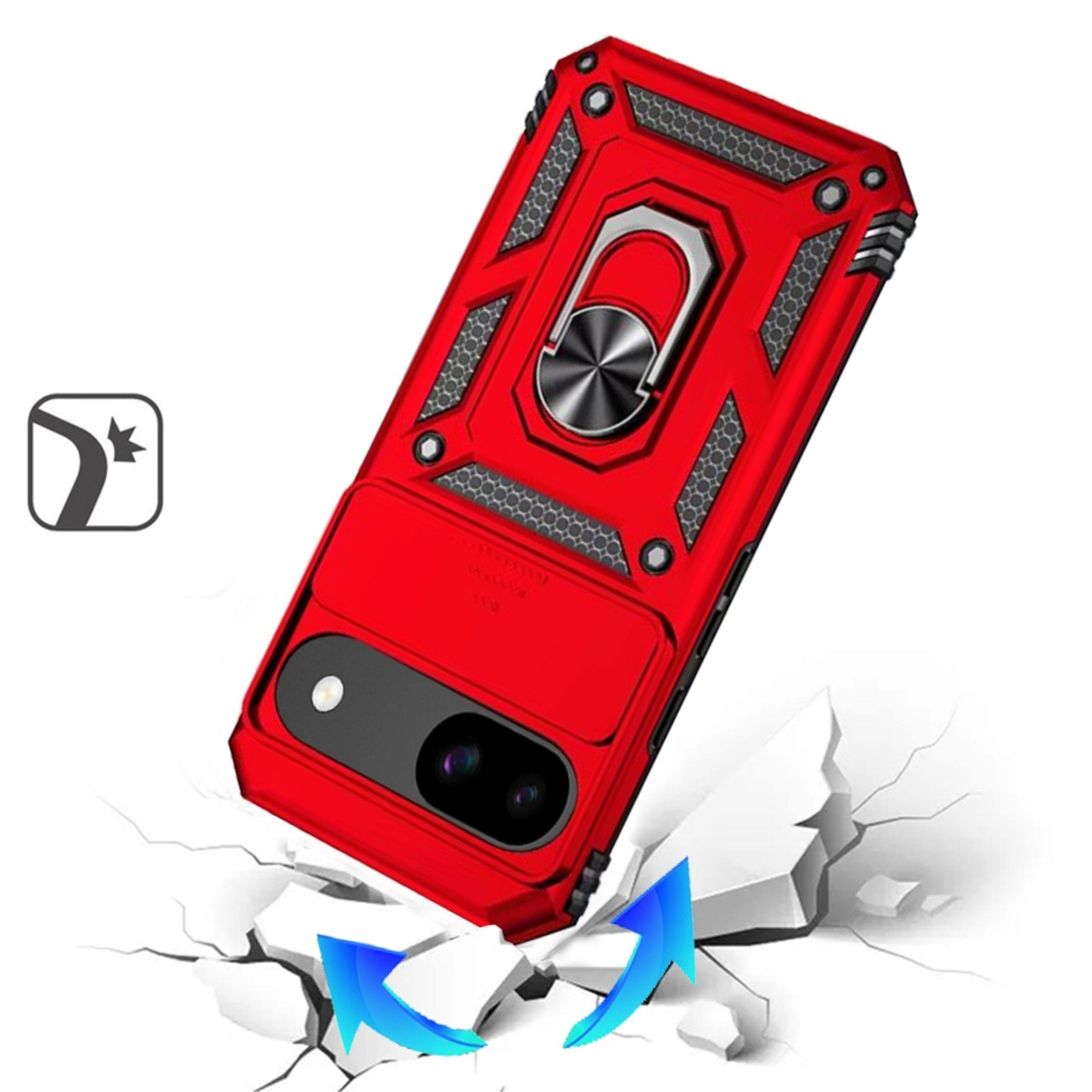 Left. Kitcheniva - Shockproof Ring Stand Camera Lens Cover Phone Case With Tempered Glass For Google Pixel 9a Red - Red.