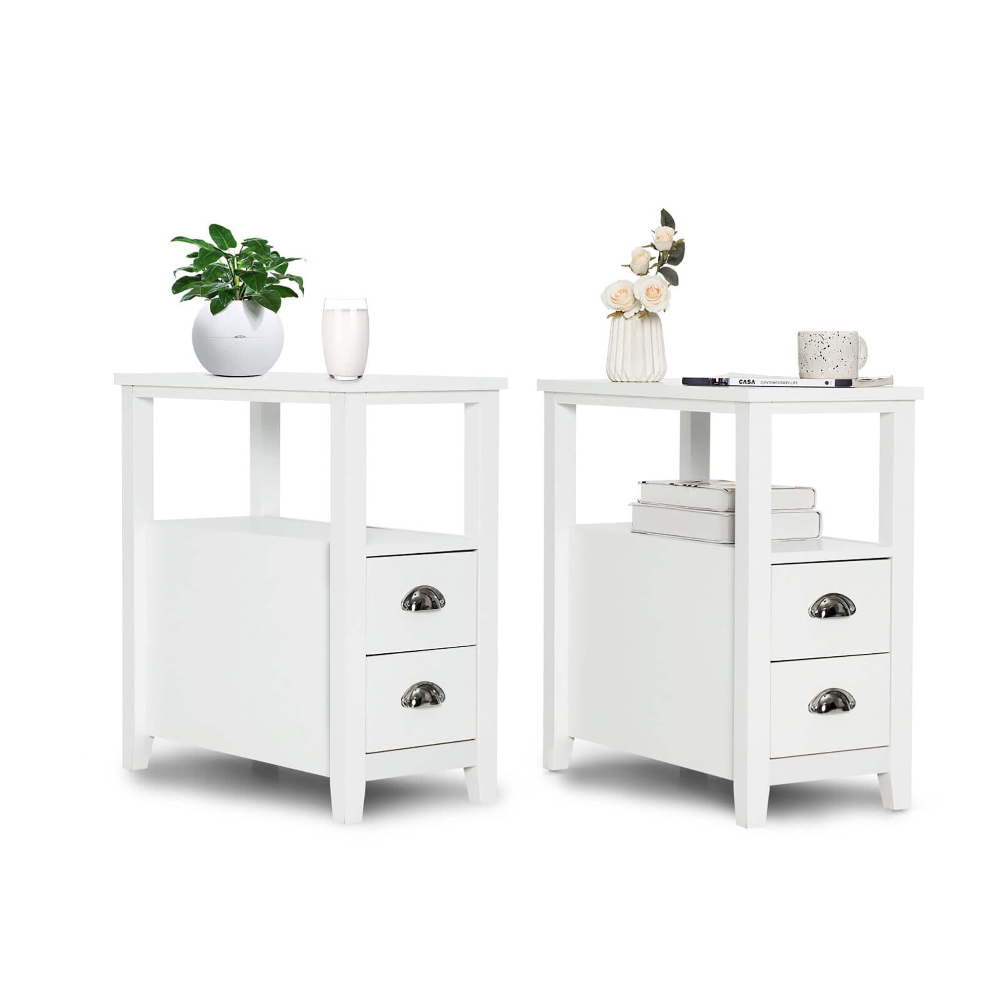 Gymax - 2PCS Side End Sofa Table Nightstand with 2 Drawers for Living Room Bedroom - White price history on PriceWatchPro