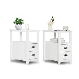 Gymax - 2PCS Side End Sofa Table Nightstand with 2 Drawers for Living Room Bedroom - White