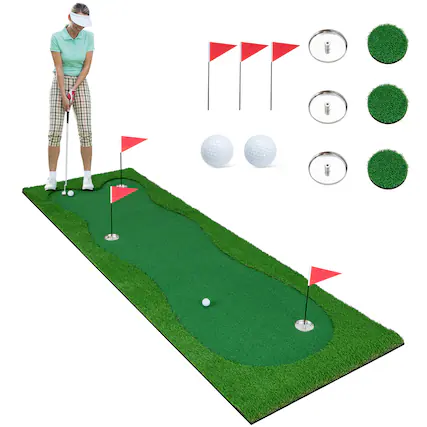 Front. Costway - Costway 10 x 3.3 FT Golf Putting Green Professional Golf Training Mat with 2 Golf Balls - Green.