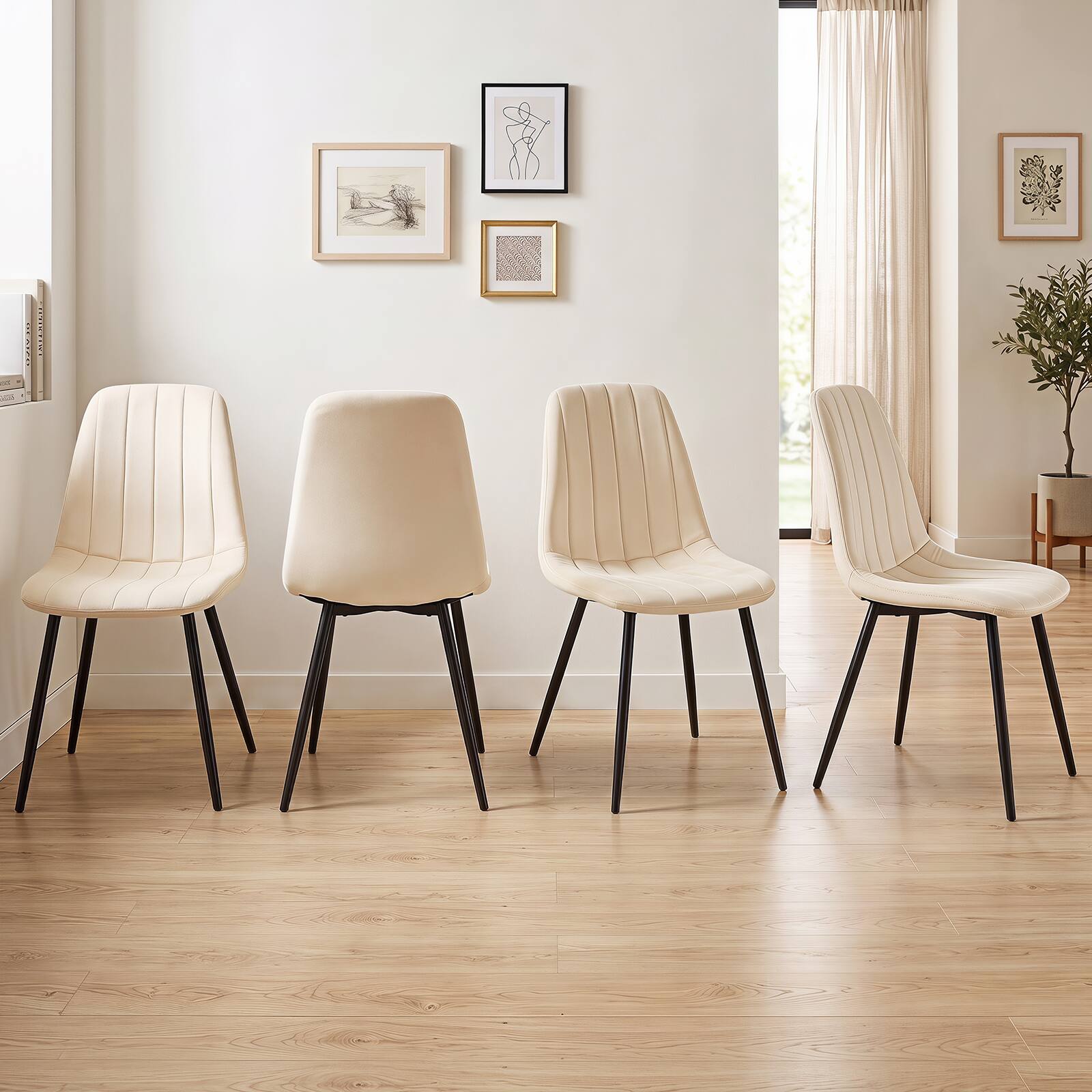 Alt View 5. Costway - Costway Dining Chairs Set of 4 with Sturdy Metal Legs,Curved Backrest, Seat for Dining Room - Beige + Black.