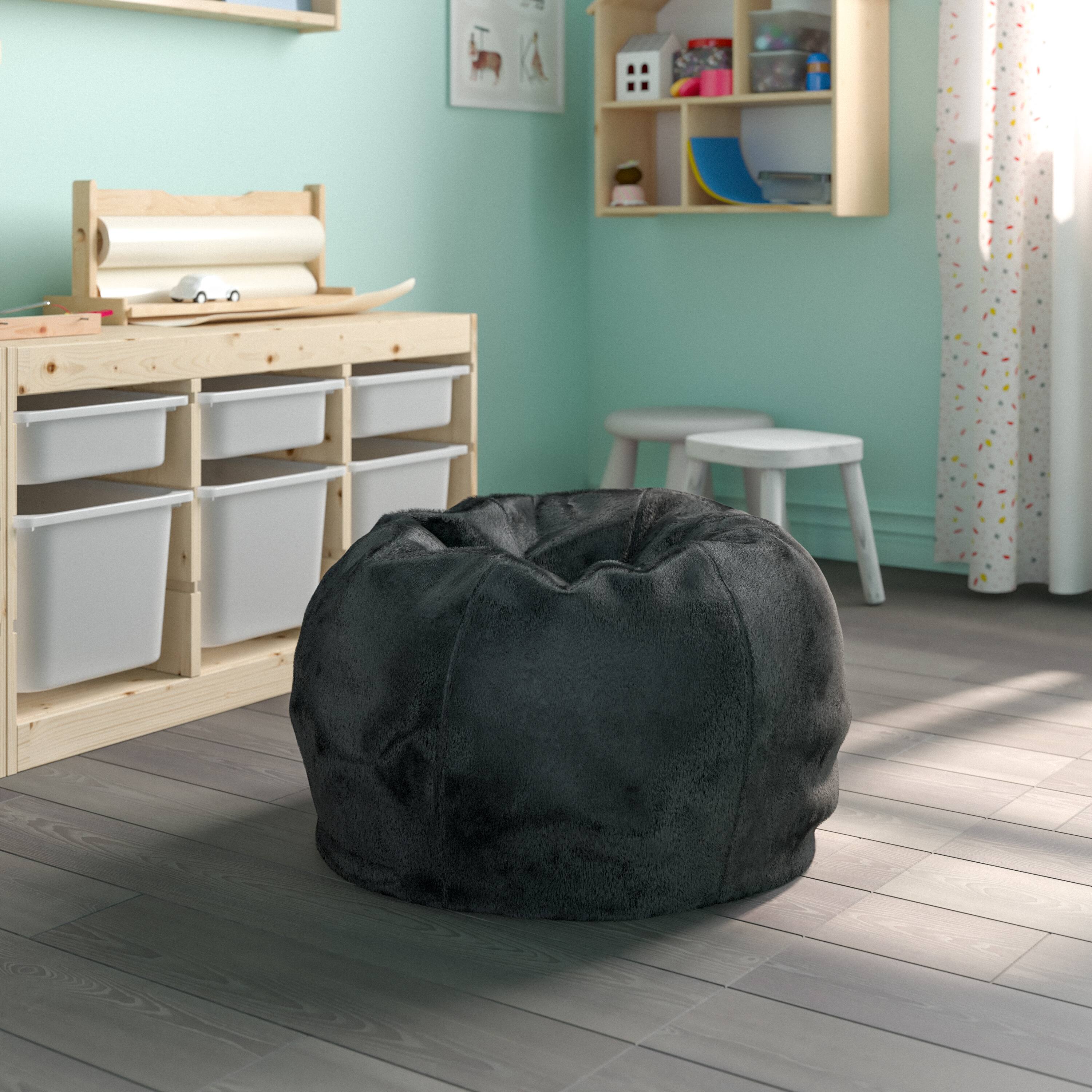 Alt View 1. Emma + Oliver - Small Bean Bag Chair for Kids and Teens - Black Furry.