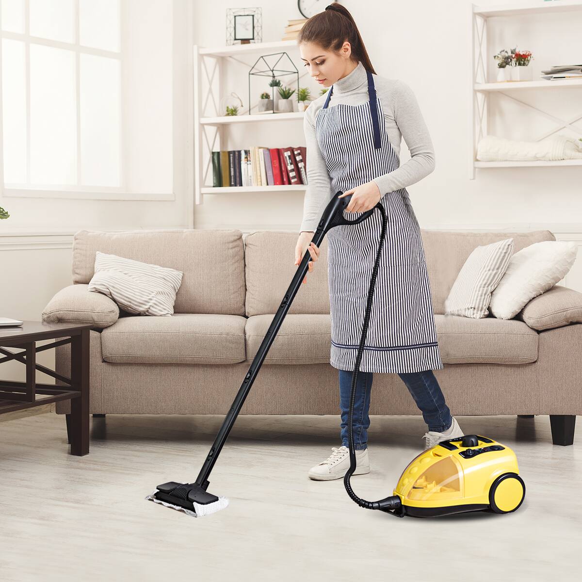Alt View 1. Costway - Costway Steam Cleaner, Adjustable Heavy Duty Professional Steam Cleaning, All-Natural - Yellow.