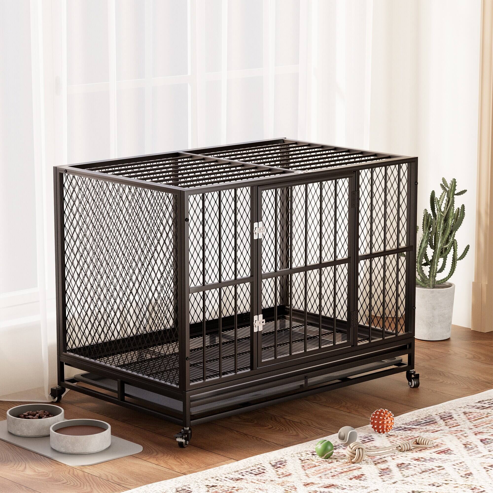 Alt View 5. U-HOMY - Heavy Duty Dog Crate Furniture with Metal Mesh, Removable Tray & Lockable Wheels for Medium and Large Dogs.