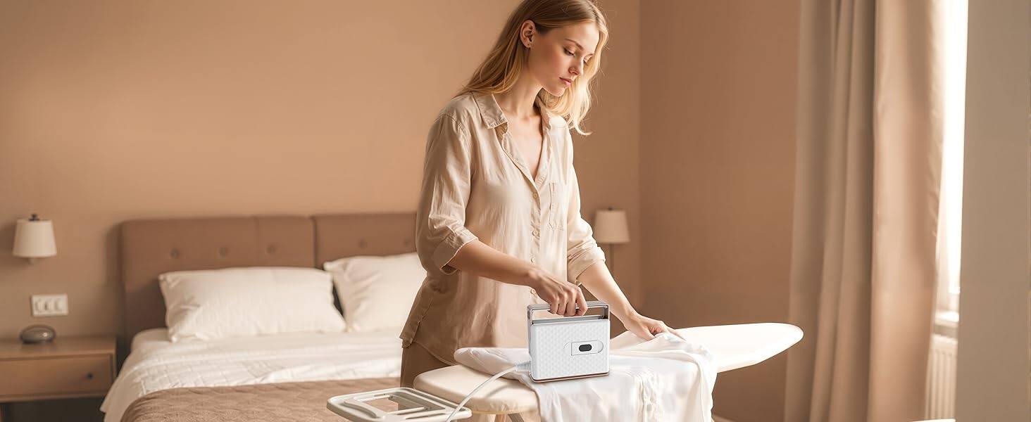 Alt View 2. Newbealer - 2-in-1 Travel Garment Steamer,100-240V Dual Voltage,360° Anti-Spill Leakproof,Foldable Handle,Steam Iron w/Travel Pouch - Gold.
