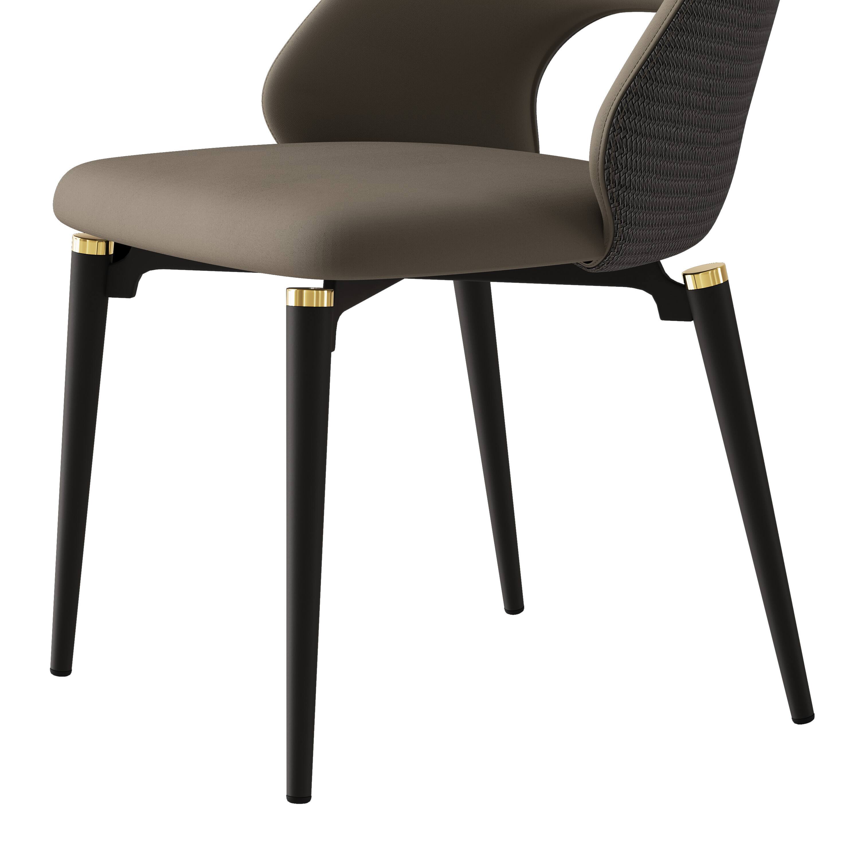 Alt View 2. POVISON - Modern Minimalist Faux Leather Dining Chairs Set of 2, Side Chairs with Hollow Back - Light Brown & Gray.