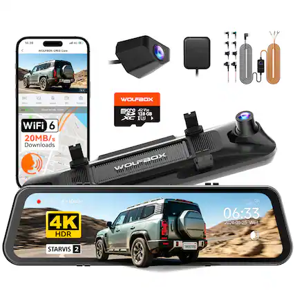 14:39 all 4G
WOLFBOX-G900 Core
WOLFBOX
GPS
DK Micror
69 Switch
Sound
REC
Snapshot
WOLFBOX
GPS il Speach mph 7632m
WiFi 6
20MB/s Downloads
Downtime 4d Bader A
micro A2V V30 S> 128 GB XC IU
WOLFBOX
01:10 4K+1080P 4K HDR
06:33 2026-05-25 Wed
STARVIS 2
1WB6900