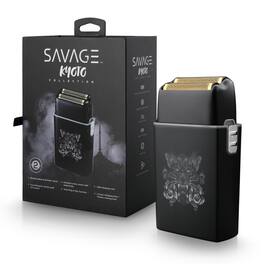 Savage - Professional Hypoallergenic Reciprocating Dual Blade Double Gold Foil Shaver, 3.7V Rechargeable 90 Minute Runtime - Black