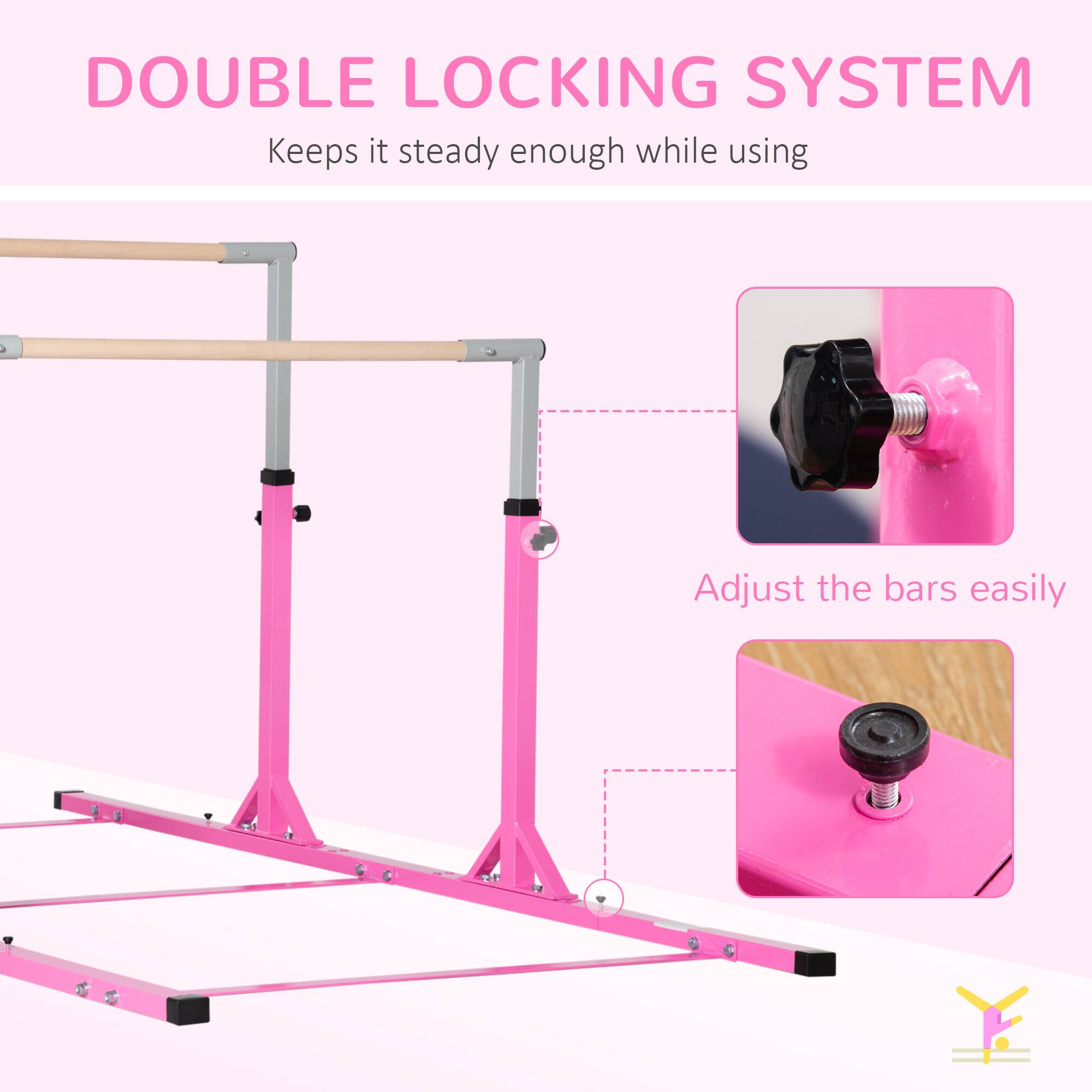 DOUBLE LOCKING SYSTEM  
Keeps it steady enough while using  

Adjust the bars easily