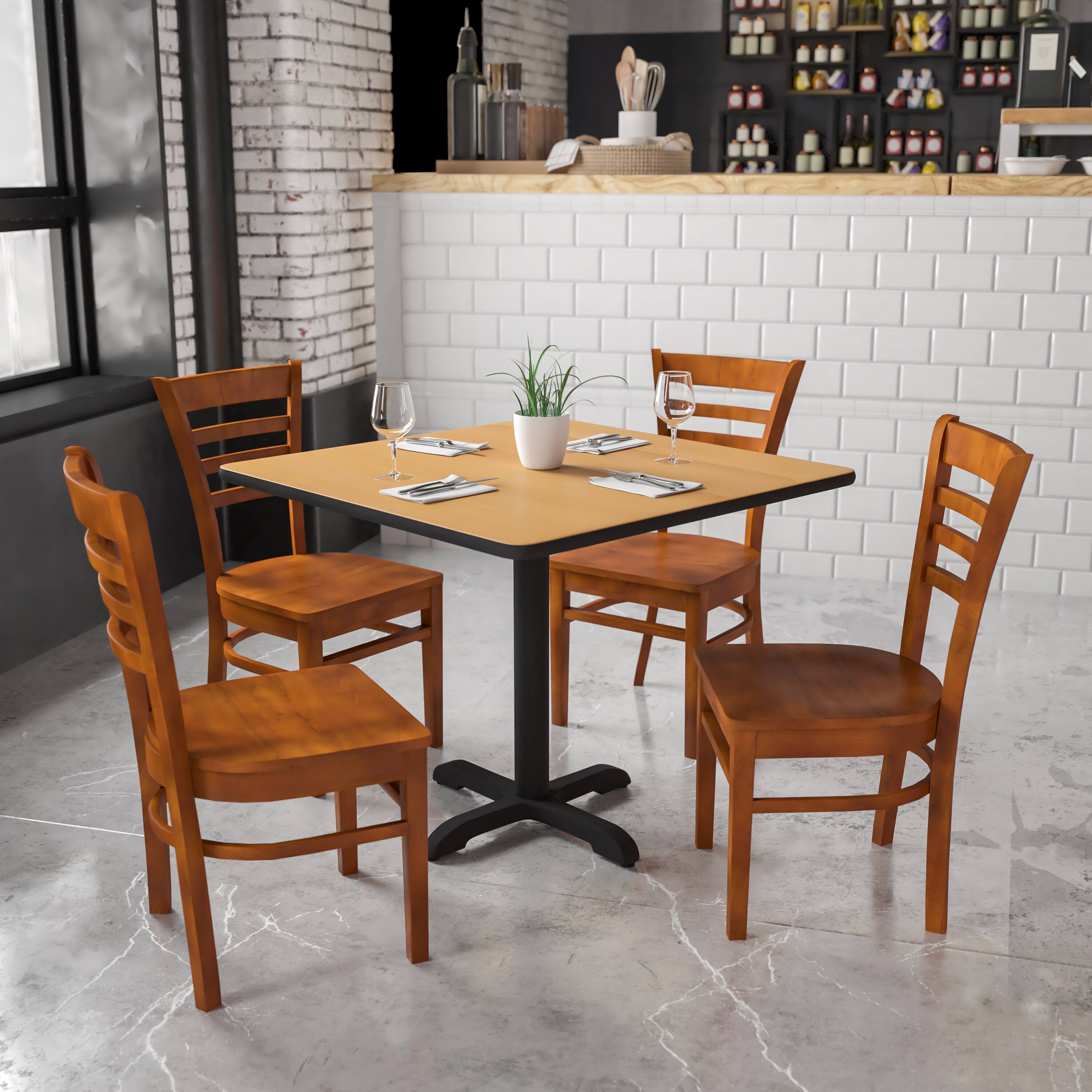 Alt View 1. Emma + Oliver - Ladder Back Wooden Restaurant Dining Chair - Cherry Wood Seat/Cherry Wood Frame.