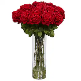 BreeBe - Giant Rose Arrangement w/Glass Vase - Red