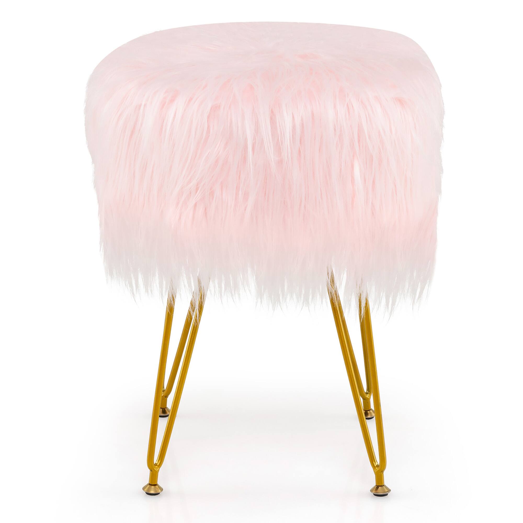 Alt View 9. Gymax - Gymax Vanity Chair Makeup Stool Furry Padded Seat Round Ottoman Pink - Pink.