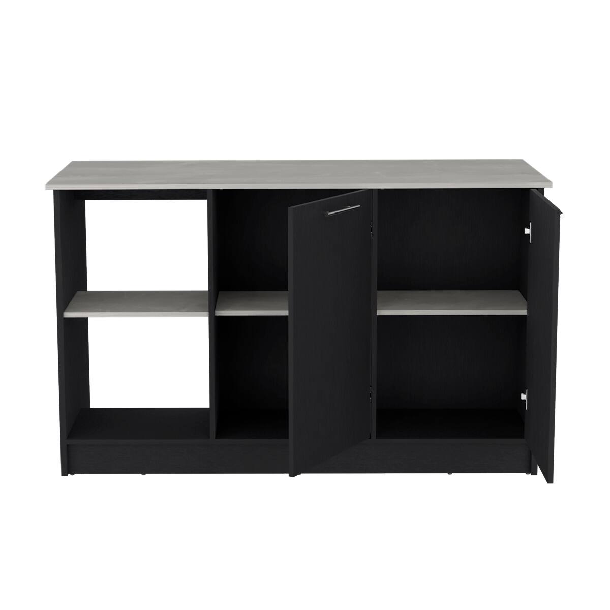 Alt View 3. Loheer - Loheer Black Kitchen Island with Large Countertop and Storage - Black.
