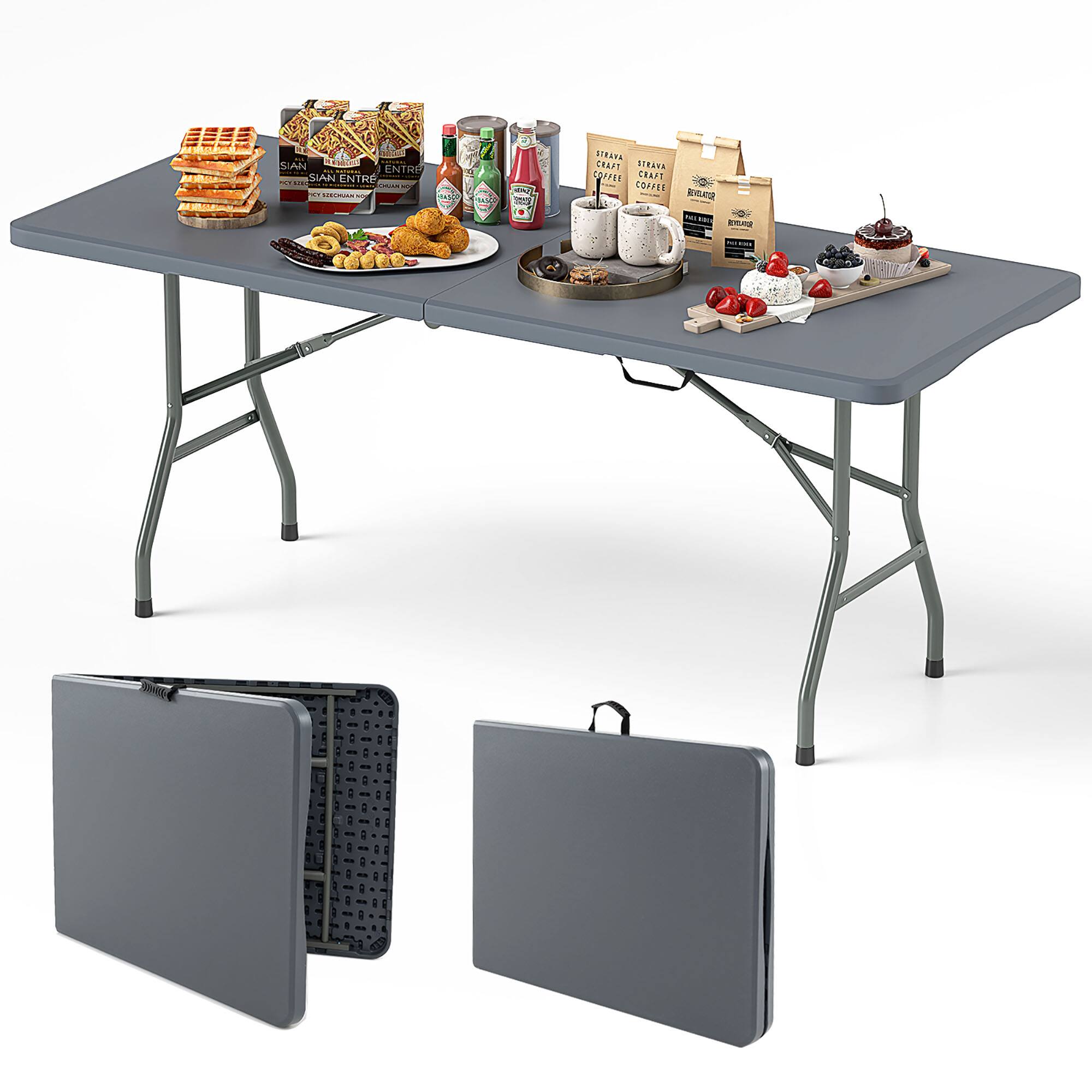 Gymax 6 ft Portable Folding Table w/HDPE Tabletop Safe Lock