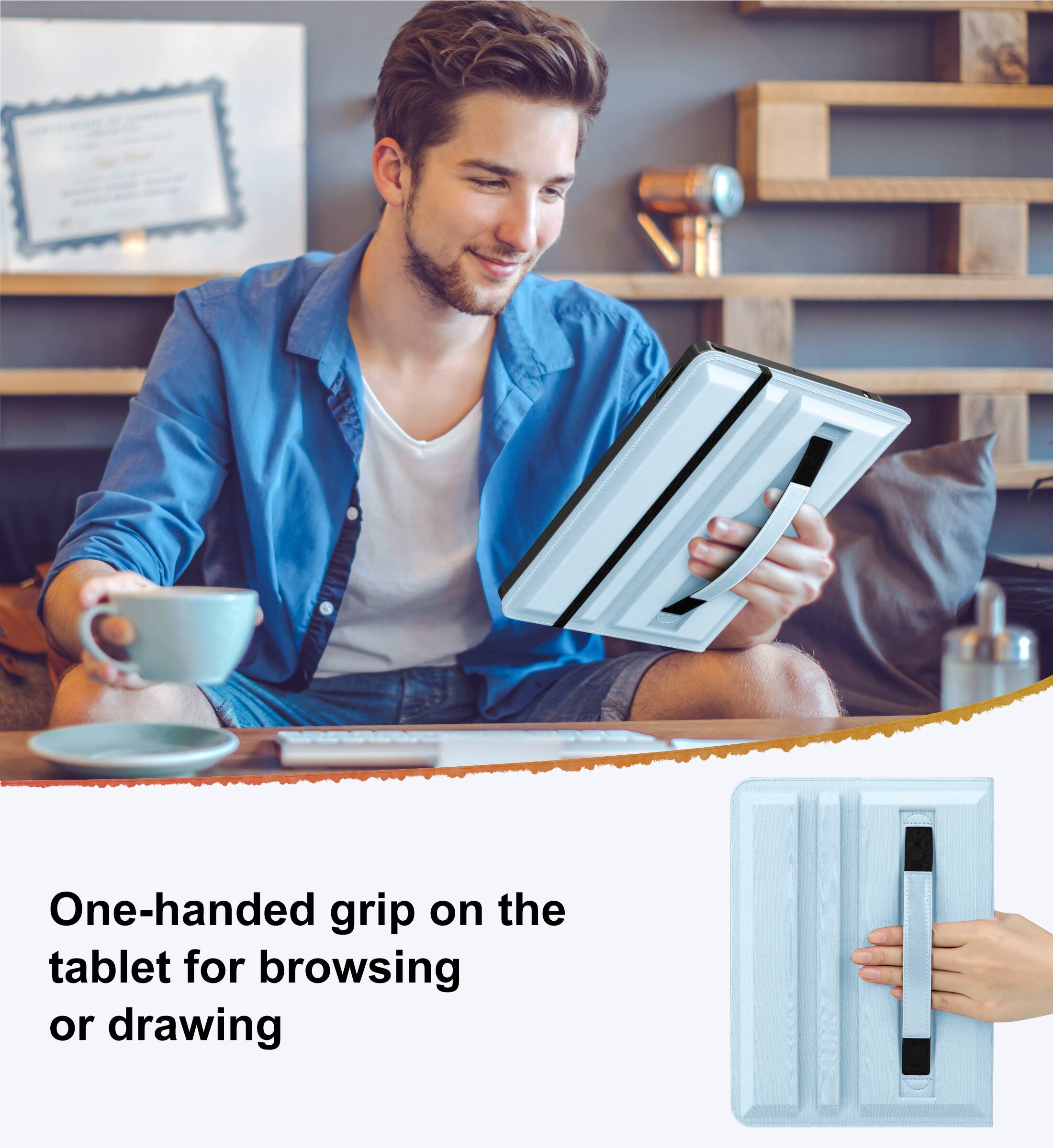 One-handed grip on the tablet for browsing or drawing