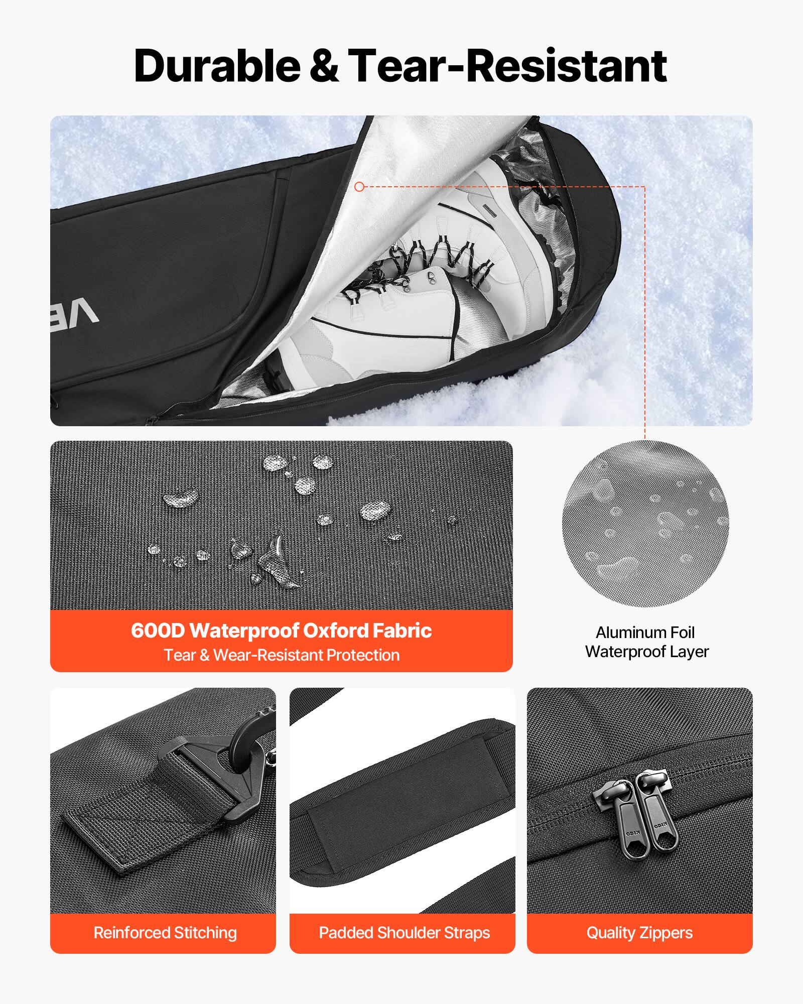 Durable & Tear-Resistant

- 600D Waterproof Oxford Fabric
  - Tear & Wear-Resistant Protection

- Aluminum Foil Waterproof Layer

- Reinforced Stitching

- Padded Shoulder Straps

- Quality Zippers