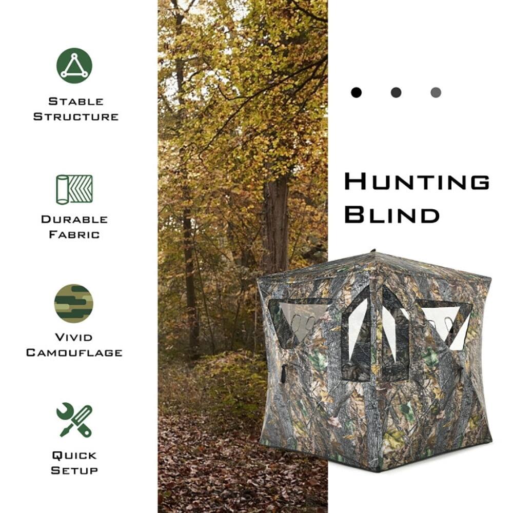 STABLE STRUCTURE  
DURABLE FABRIC  
VIVID CAMOUFLAGE  
QUICK SETUP  

HUNTING BLIND