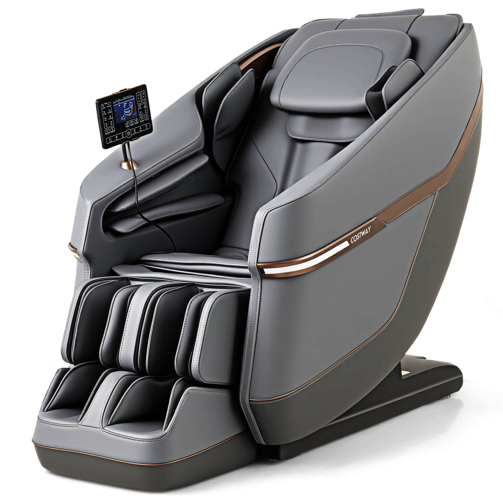 Front. Costway - Costway Full Body Zero Gravity Massage Chair with Airbags Waist Heater Foot Rollers - Gray.