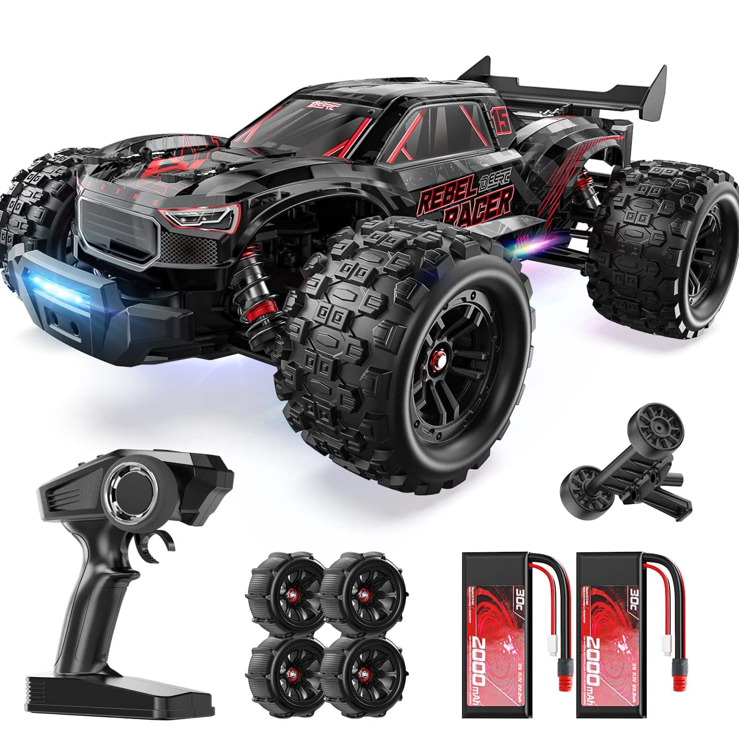DEERC - Brushless RC Car for Adults 46+MPH, 1/14 4WD Off-Road Remote Control Monster Truck
